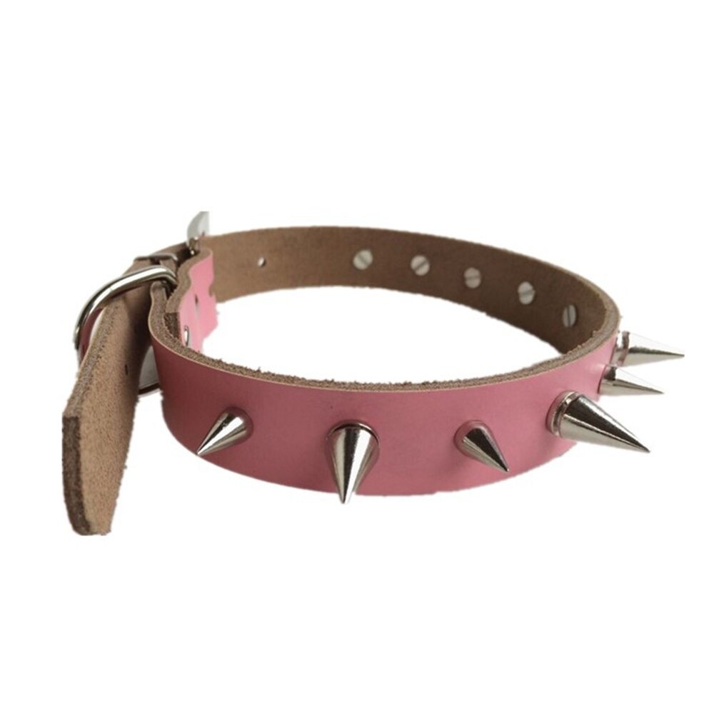 Met spikes versierde kleine grote kattenhalsband met klinknagels, hondenhalsband voor kittens, leren halsband voor pitbull en bullcat.: Roze / S