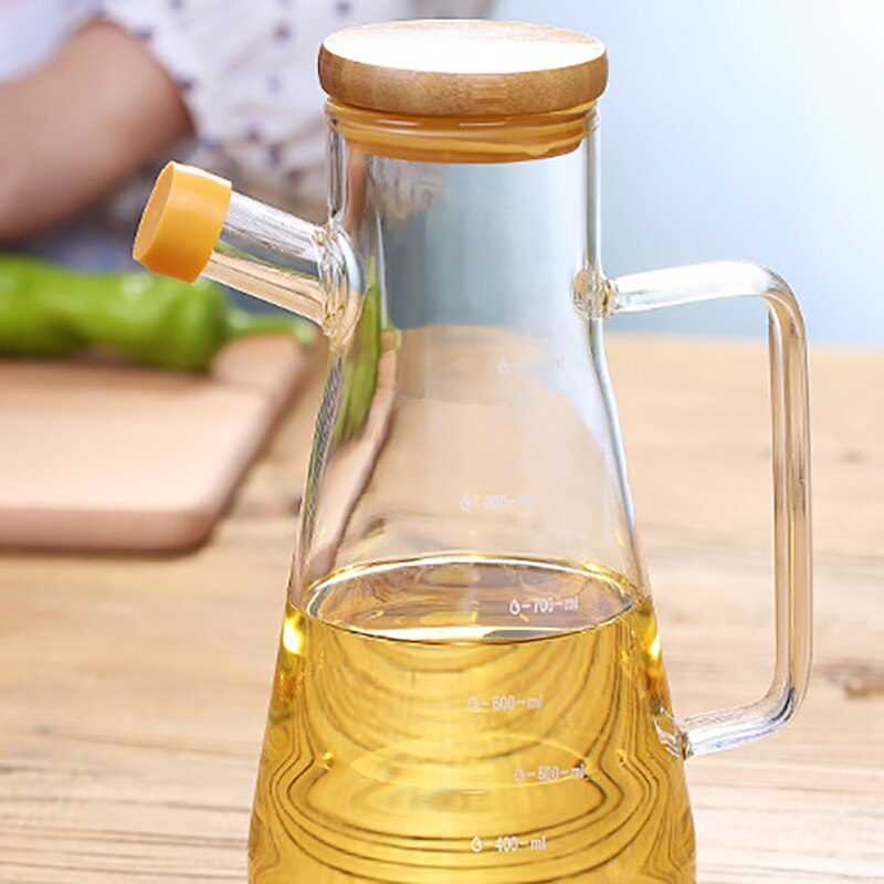 Bottiglia di olio di vetro trasparente da 900Ml, con manico bottiglia di olio, adatta per utensili da cucina contenitore di salsa di aceto di soia