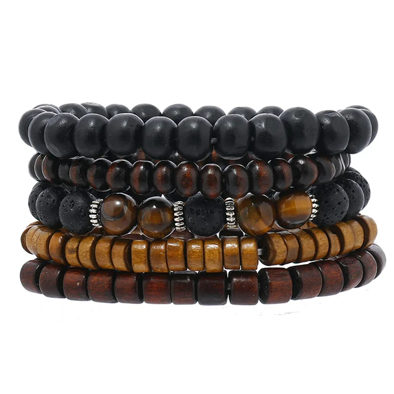 Bohemian Leather Bracelet Men Hand-woven Bracelet Men's Wooden Bead Bracelet Bracelet for Men Charm Bracelet Mens Jewellery