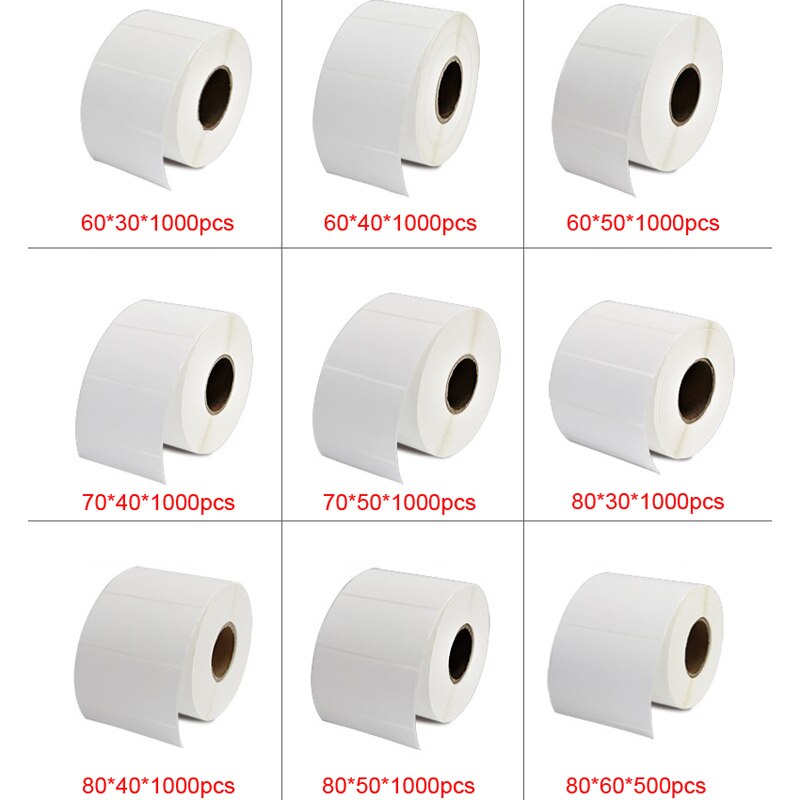 Waterdicht Polypropyleen 30 40 50 60 70 80 90 100Mm Vinyl Thermische Overdracht Carbon Printer Label Blanco Witte Pp Stickers In Rol