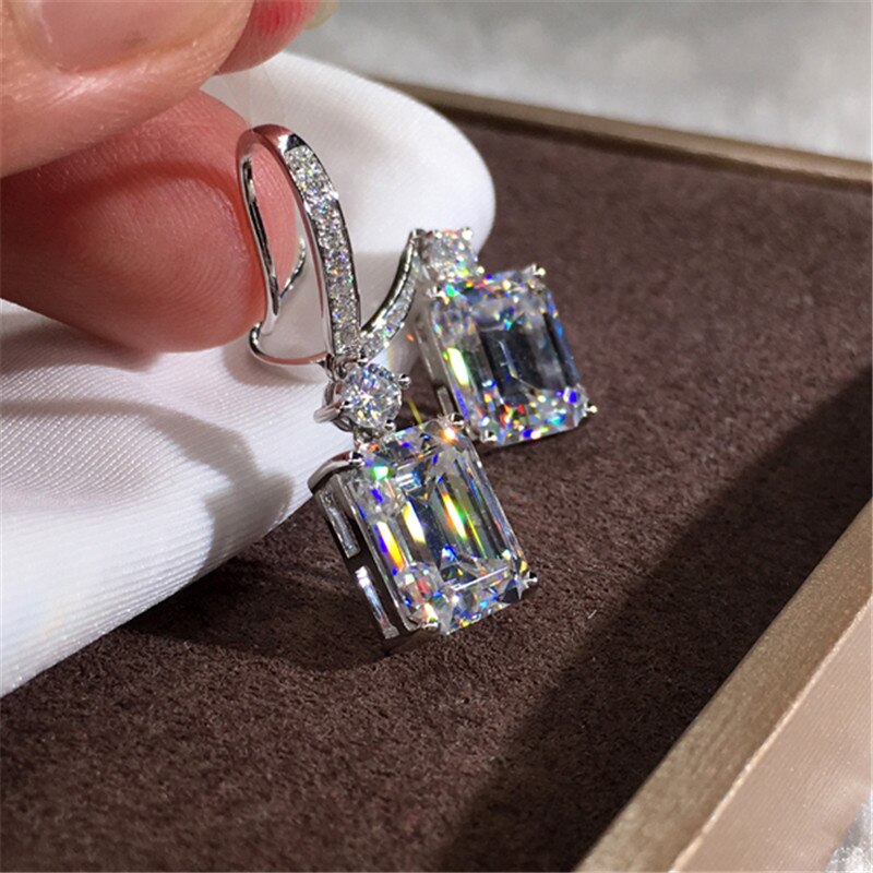 Earrings For Women Solid S925 Silver Cube Cubic Zirconia Ear Hook Bridal Wedding Jewelry CCE720