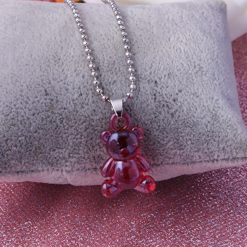 7 Colors Rainbow Pride Cute Jelly Bear Gummy Necklaces for Women Girls Cool Punk Hip Hop Resin Necklaces Accessories: Red