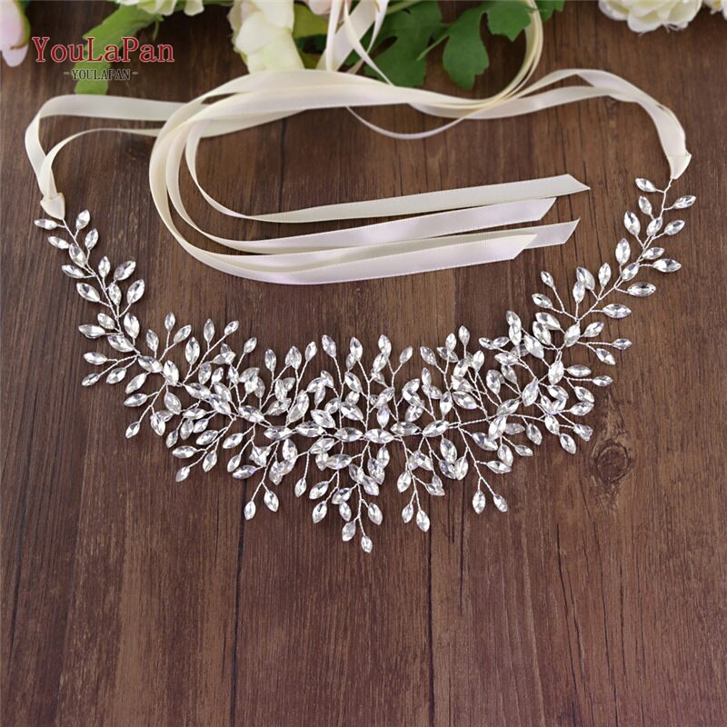 YouLaPan – ceinture pour robe de mariée, avec strass, en argent et diamant, rapide, SH237: Ivory ribbon