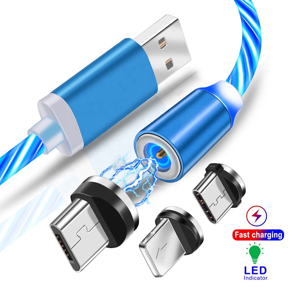 Led Magnetische Vloeiende Light Usb Oplaadkabel Voor Iphone X Usb Type C Kabel Micro Usb Cabo Voor Huawei Type-C Lader