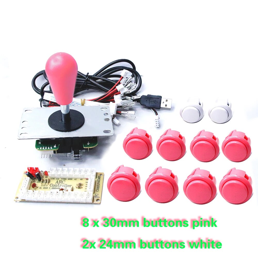 Copie SANWA Machine de jeu Console d'arcade Kit de bricolage boutons poussoirs de Joystick 8 voies pour PC Raspberry Pi contrôleur de carte USB à retard zéro: Rose
