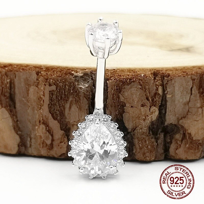 Anello con ombelico in zircone con goccia d&#39;acqua HelloLook per donna anello in argento Sterling 925 con Piercing all&#39;ombelico in cristallo con Piercing all&#39;ombelico