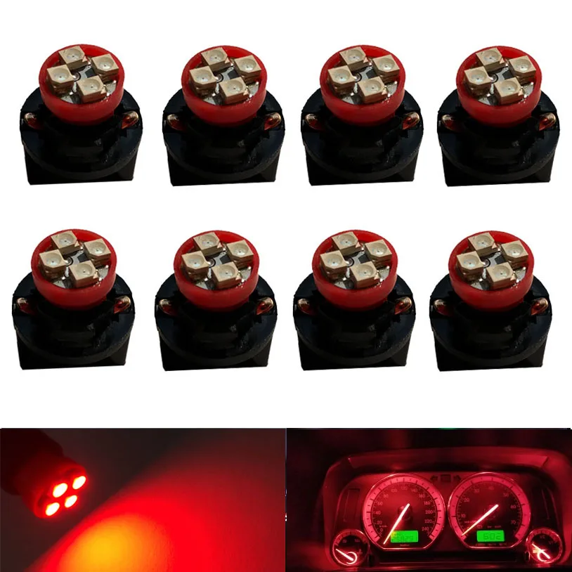 8pcs T10 4 Led 3528SMD Bulb W5W 158 194 PC194 PC168 Twist Lock Socket Car Dash Dashboard Instrument Cluster Panel Gauge Light: Red