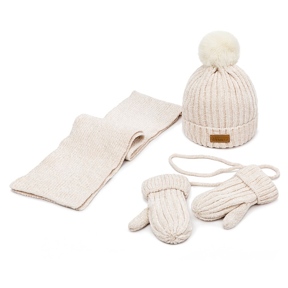 Reakids baby meisjes muts sjaal handschoenen set winter warme dikke muts met haarbal zachte comfortabele outdoor muts jongens katoenen muts pak