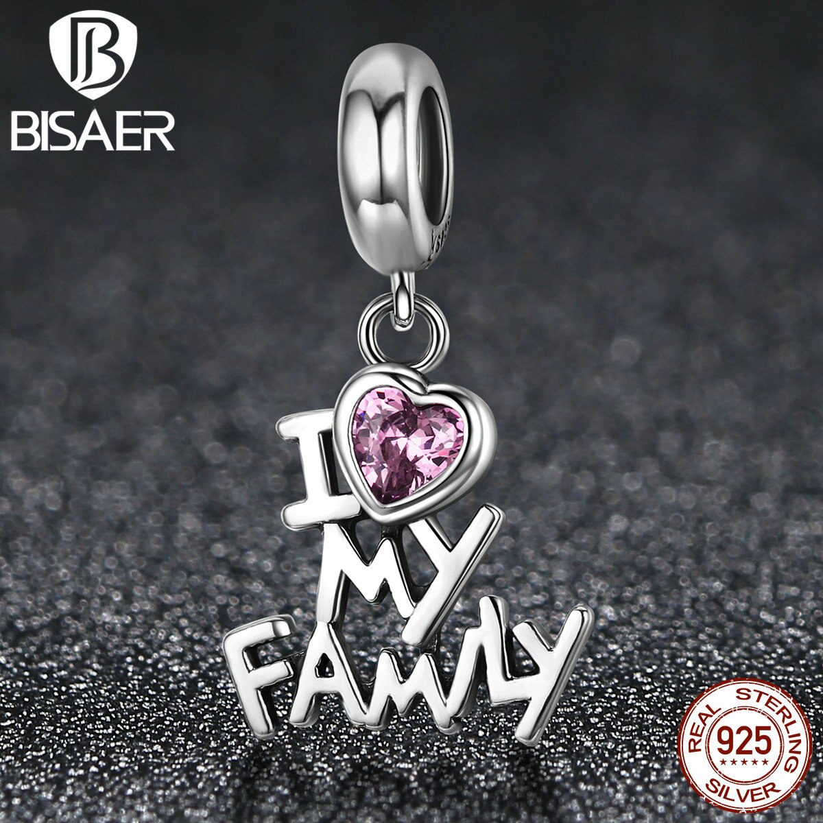 Bisaer Authentieke 925 Sterling Zilver I Love My Family Hanger Charms Fit Originele Bedels Armbanden & Kettingen ECC251