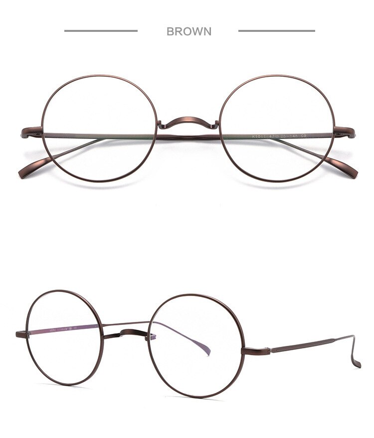 Monture de lunettes B en titane pour hommes, ultraléger, petite, ronde, monture optique, Prescription, nouvelle, Vintage, pour femmes: Marron