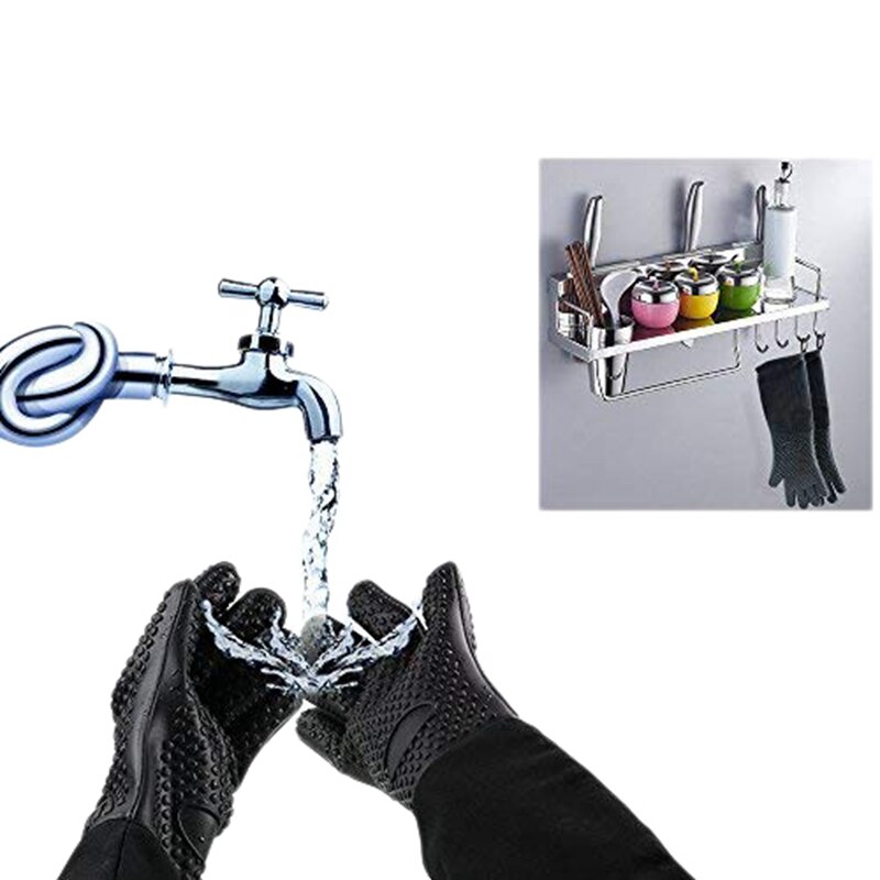 SHGO – gant de cuisine en Silicone Extra Long, gant de cuisine résistant à la chaleur avec coton interne pour la cuisine, le barbecue, la pâtisserie, Gr