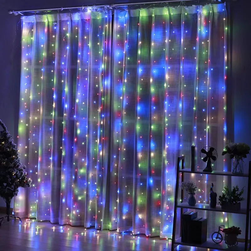 Christmas Lights Curtains for Windows Led Fairy Year Lighting Room String Battery Powered Garland Waterfalls Decorations: PURPLE / G