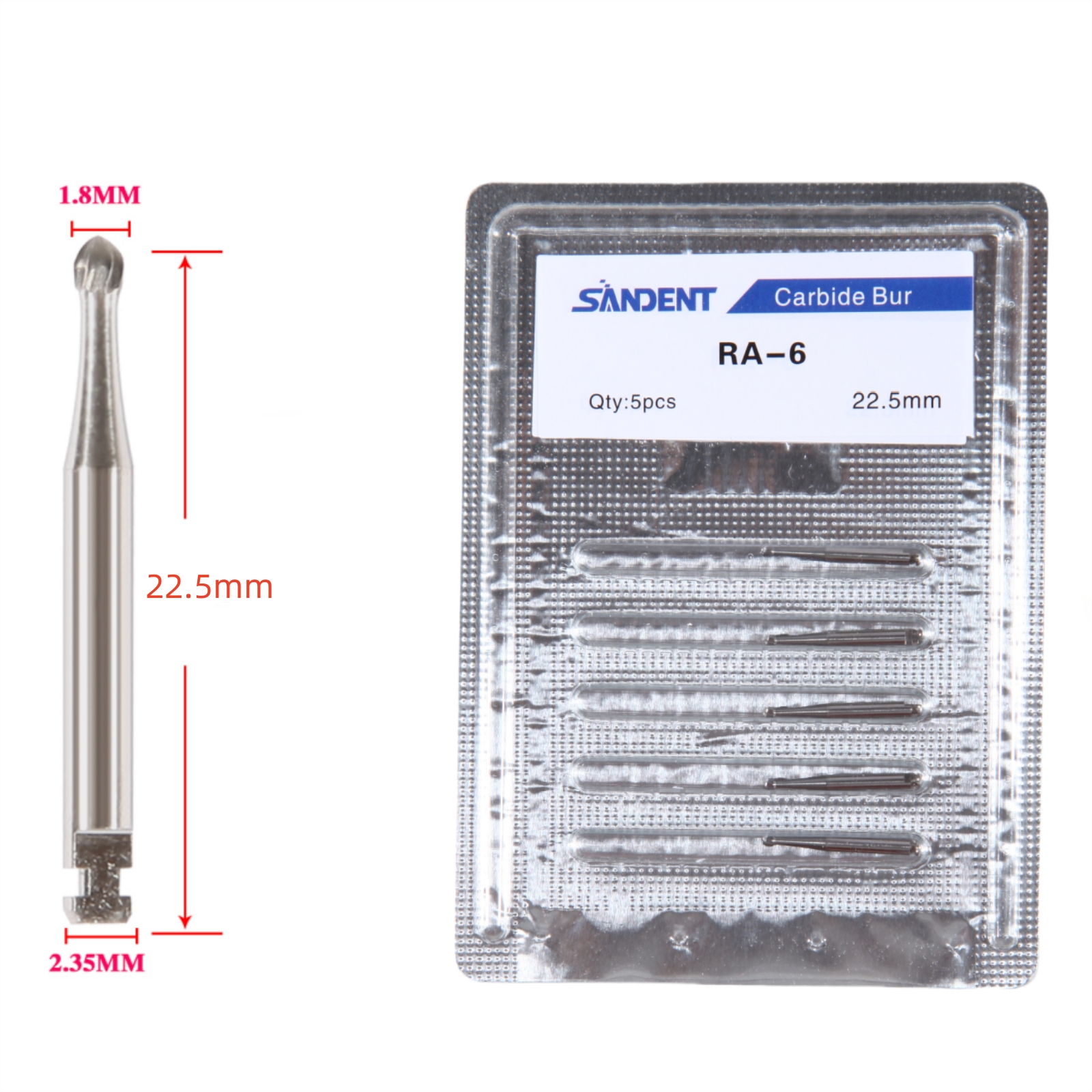 5 unids/caja fresas dentales de carburo de acero de tungsteno cabeza redonda pestillo RA 0,8/1/1,2/1,4/1,6/1,8/2,1/2,3mm para pieza de mano de baja velocidad 2,35mm: Color claret