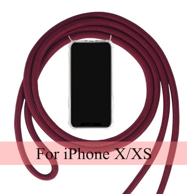 Strap Cord Phone Case for iPhone X XS Max XR Necklace Lanyard Carry Protective Phone Cover to Hang For iPhone XR XS Max X Chain: Dark red  (X XS)