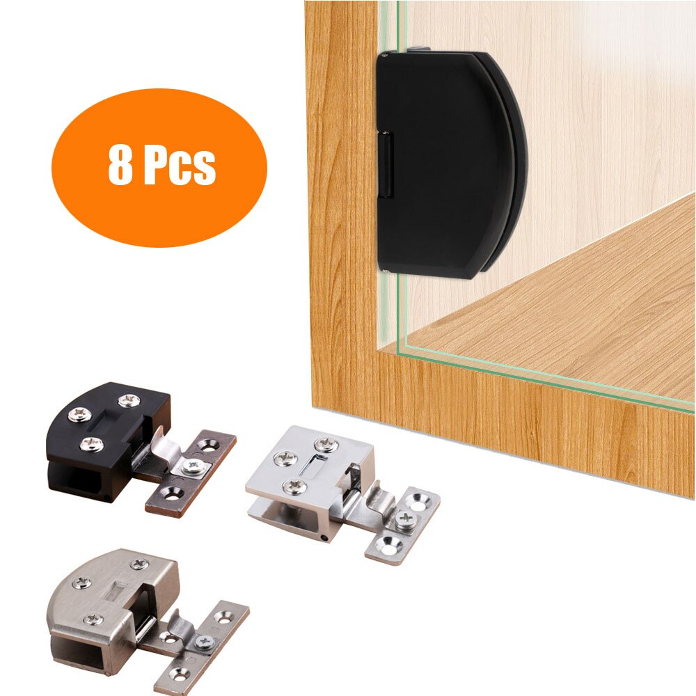 8 Pcs Fitting Glass Door Hinge Glass Clamp Bright Brushed Black Galss Clamp Cabinet Door Hinges Cabinet Hinges Swivel Clamp