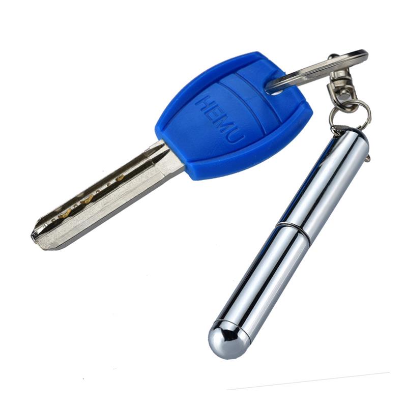 Porte-clés en métal, Mini stylo rétractable, en acier inoxydable