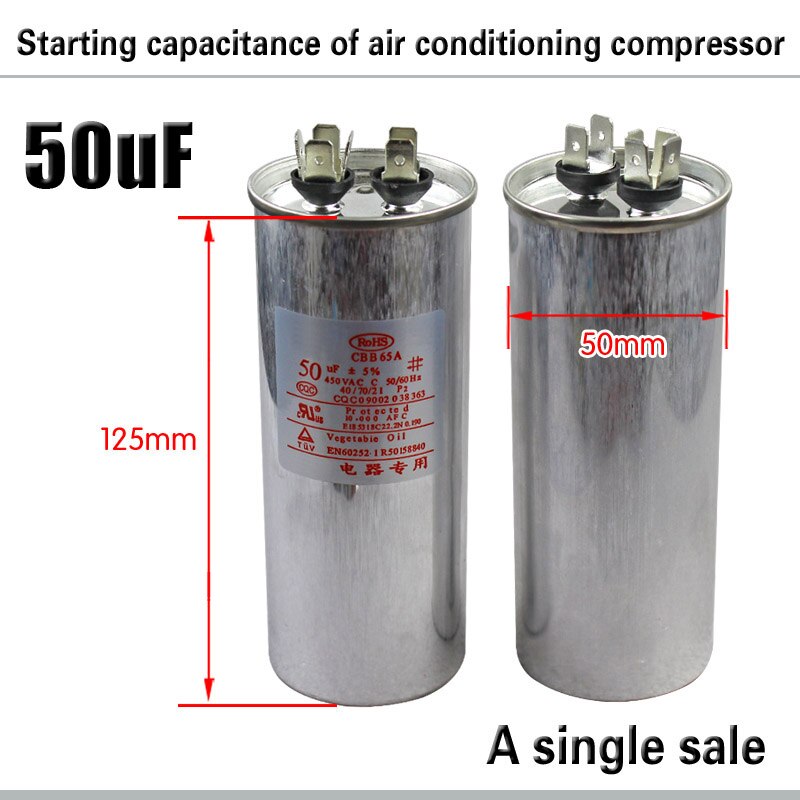 Kompressor klimaanlæg klimaanlæg kondensator 20/25/30/35/45/50 / 75uf /  cbb 65 start kondensator 450v: 50uf