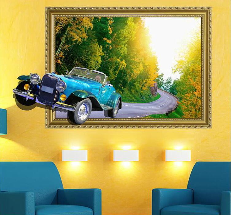 Autocollants 3d Stickers muraux salon canapé décorations murales pays américain voiture classique cadre de voiture