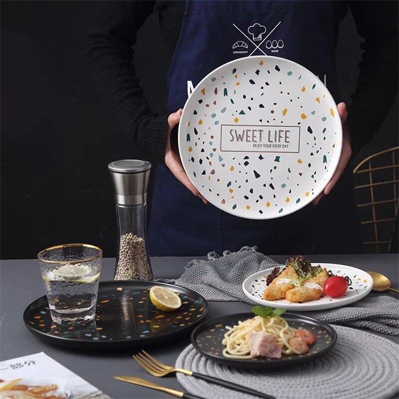 black and white dinner plate dish Terrazzo plate dish Dinnerware Set