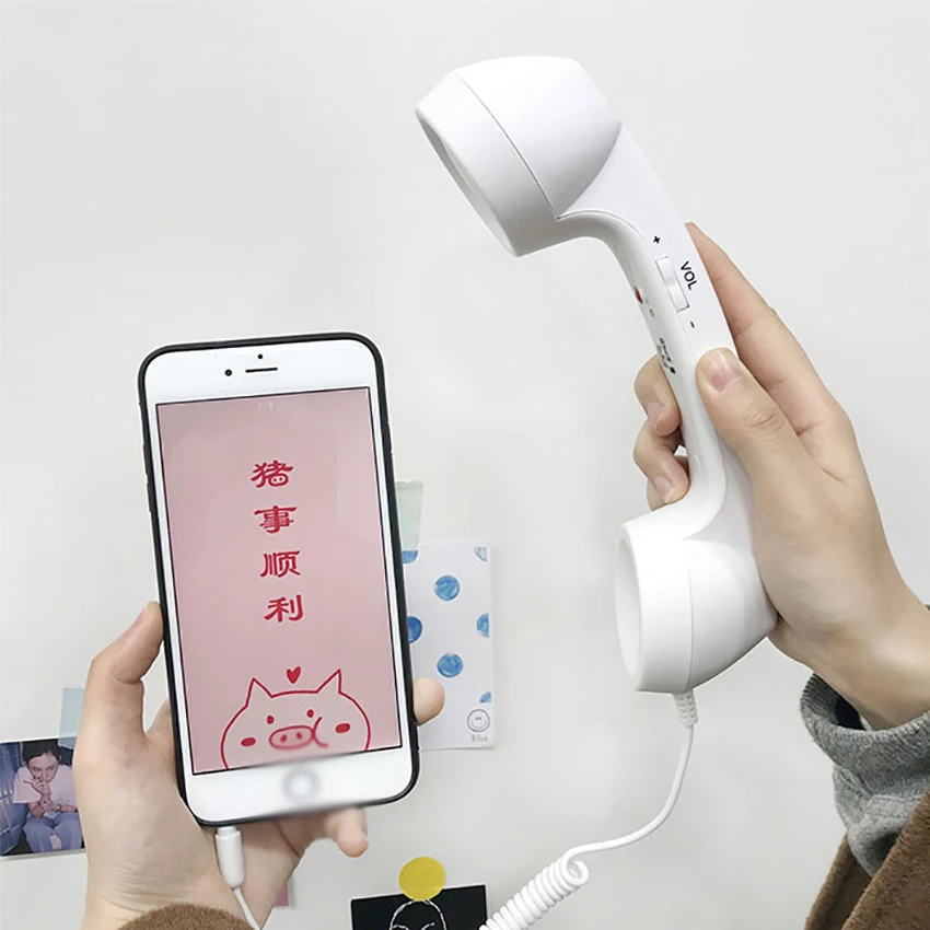 Mobiele Telefoon Handset, Retro Telefoon Handset Verstelbare Volume Ontvangers Mic Microfoon 3.5Mm Voor Mobiele Telefoons, Computer: WHITE