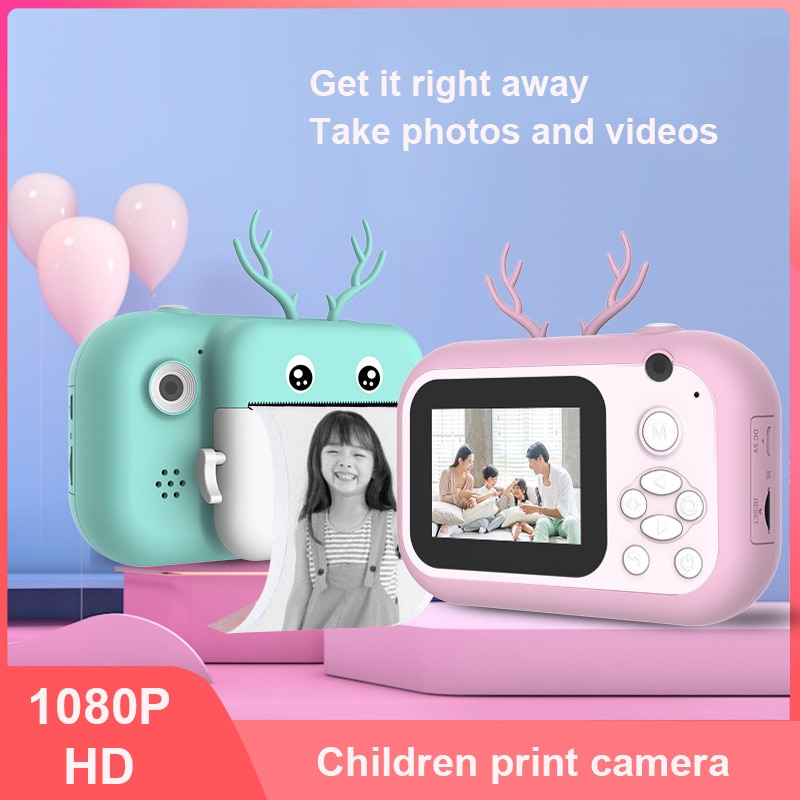1080P Dual-Objektiv 2,4 Zoll freundlicher Kamera Polaroid Thermische Druck Kamera (Karikatur bilden + 16G Speicher) weihnachten