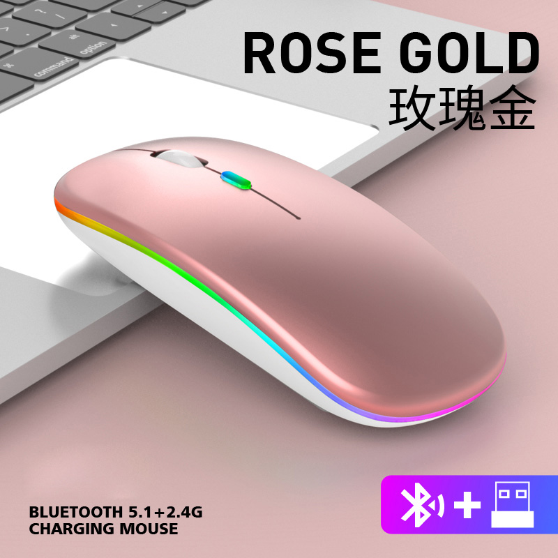 Mouse Wirelesss Bluetooth 2 In 1 Wireless Dual Mode Optical Mouse 2.4G Mouse Ergonomic Portable Rechargeable Mice For laptop: Rose Gold