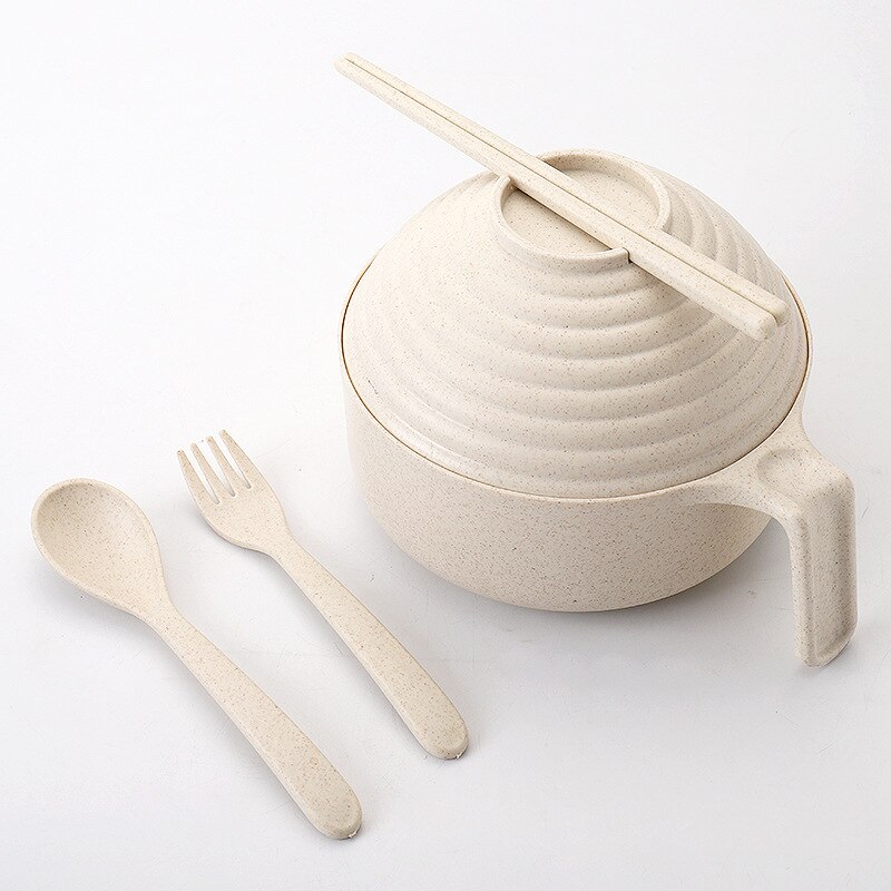 Wheat Straw Instant Noodles Bowls with Lids Rice Soup Food Container Kitchen Dowl Healthy Tableware: BEIGE