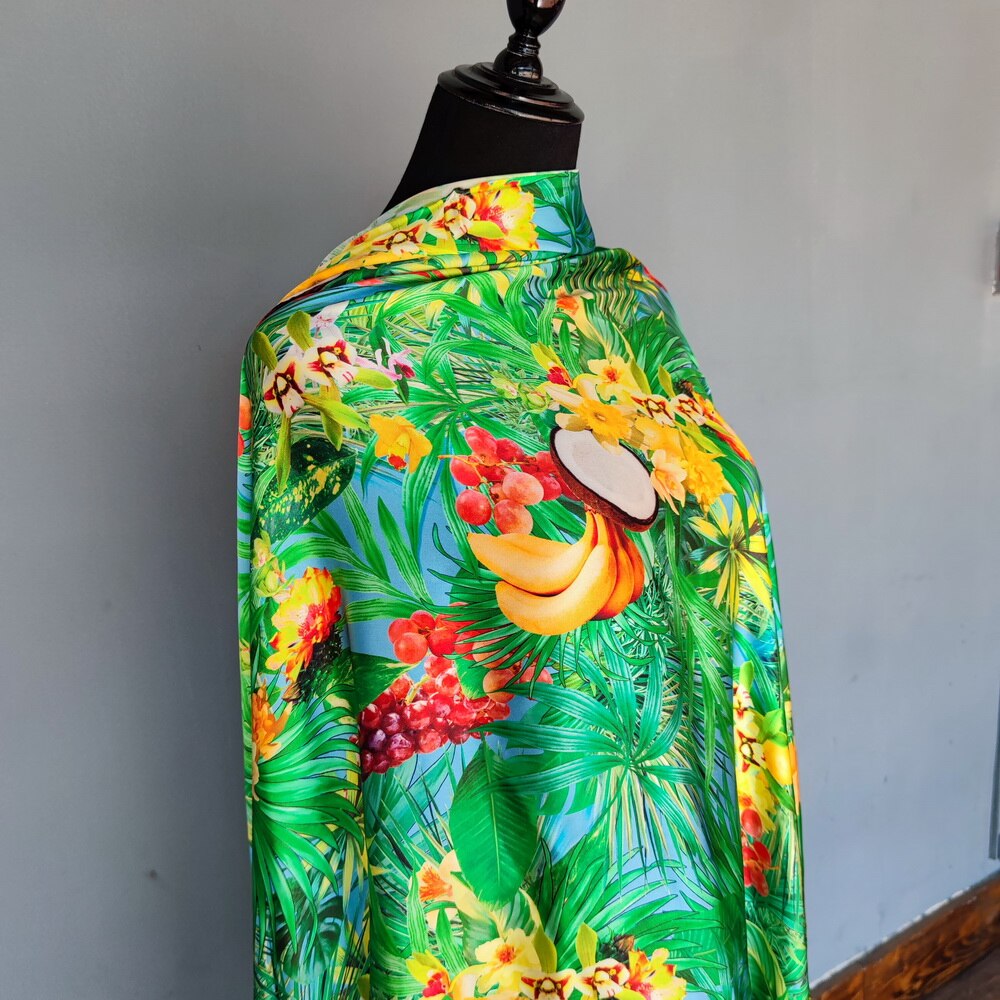 19M Zijde Charmeuse Zijde Moerbei Zijde Voor Dressgown Gewaad Jungle Patroon Zijde Zomer Seizoen Heldere Kleuren Hawaii stijl