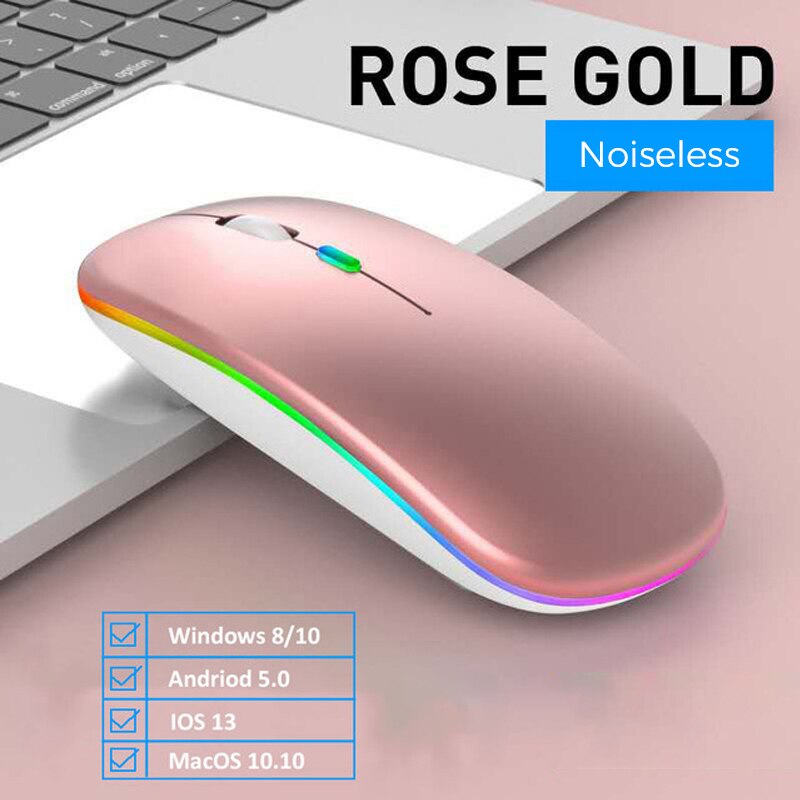 Wireless Mouse Bluetooth-Compatible Rechargeable Mouse Computer Silent Mause Ergonomic Mini Mouse USB Optical Mice For PC Laptop: Rose Gold 2
