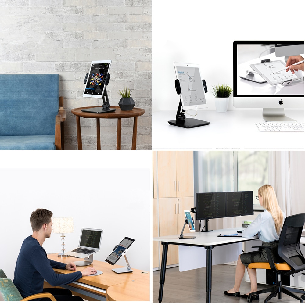 Universal Smartphone & Tablet Stand, Aluminum Desk Mount Holder fits for 3.5-6.5 inch Smartphone 7-13 inch iPad Pro Air Mini