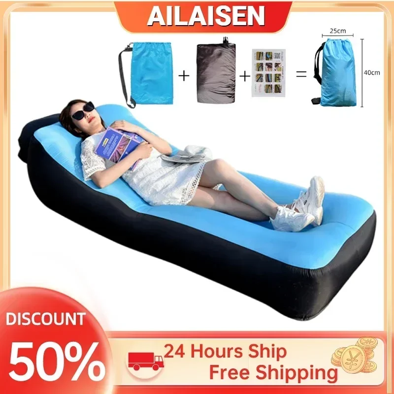 Aufblasbare Sofa-Matratze, zusammenklappbare Campingmatte, Luftbett, Einzelgröße, draussen-Isomatte für Ausflüge, Kissen, tragbare draussen-matt