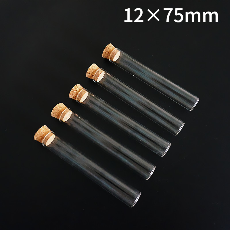 20pcs/pack 12x75mm Clear Glass Test Tube With Cork Stoppers For School Laboratory Supplies Flat Bottom