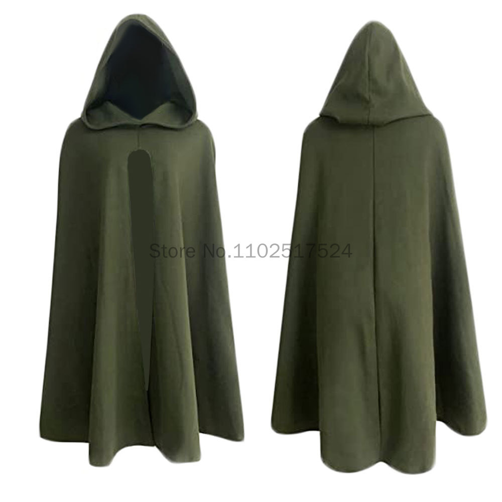 Mantello gotico con cappuccio moda medievale per uomo donna cappotto di lana con forchetta alta senza maniche nero mantello Cosplay di Halloween