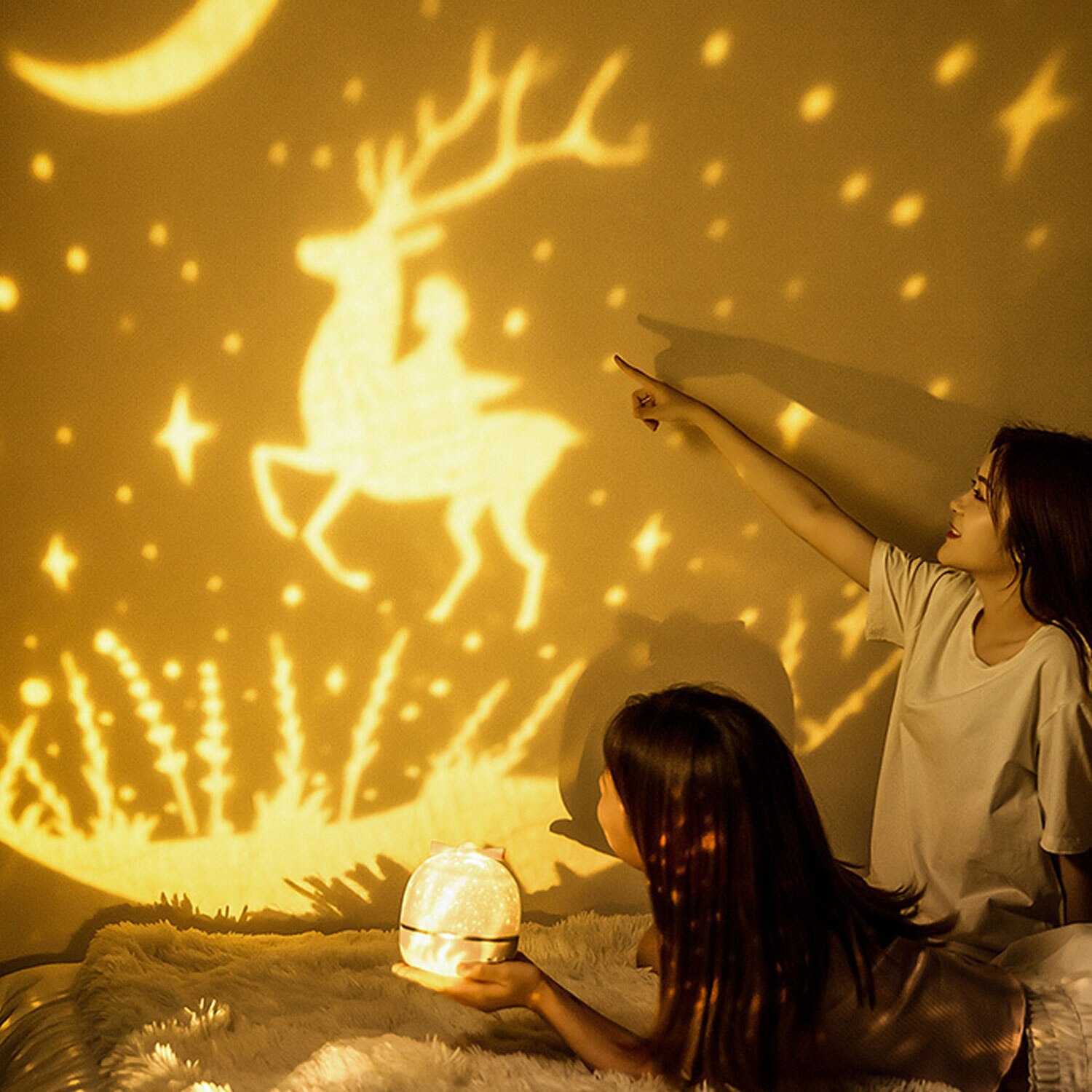 Starry Romantic 360 Degree Rotating Star Projector Lamp Night Light with USB Music 3-Light Color 6-Film for Kids Bedroom Party