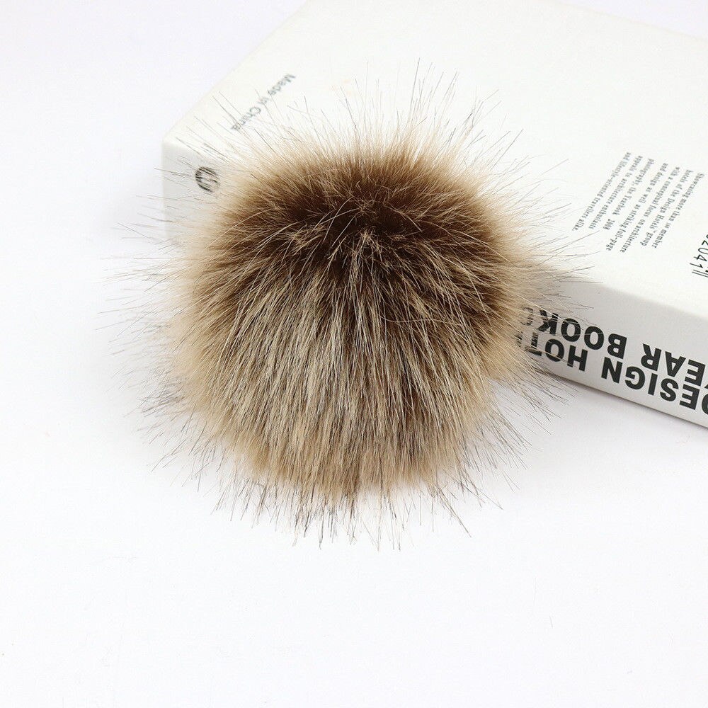 DIY Women Faux Raccoon Fur Pom Poms Ball for Knitting Beanie Hats Accessories Soft Hat Decoration with Buckle Hairball: Brown With Rope