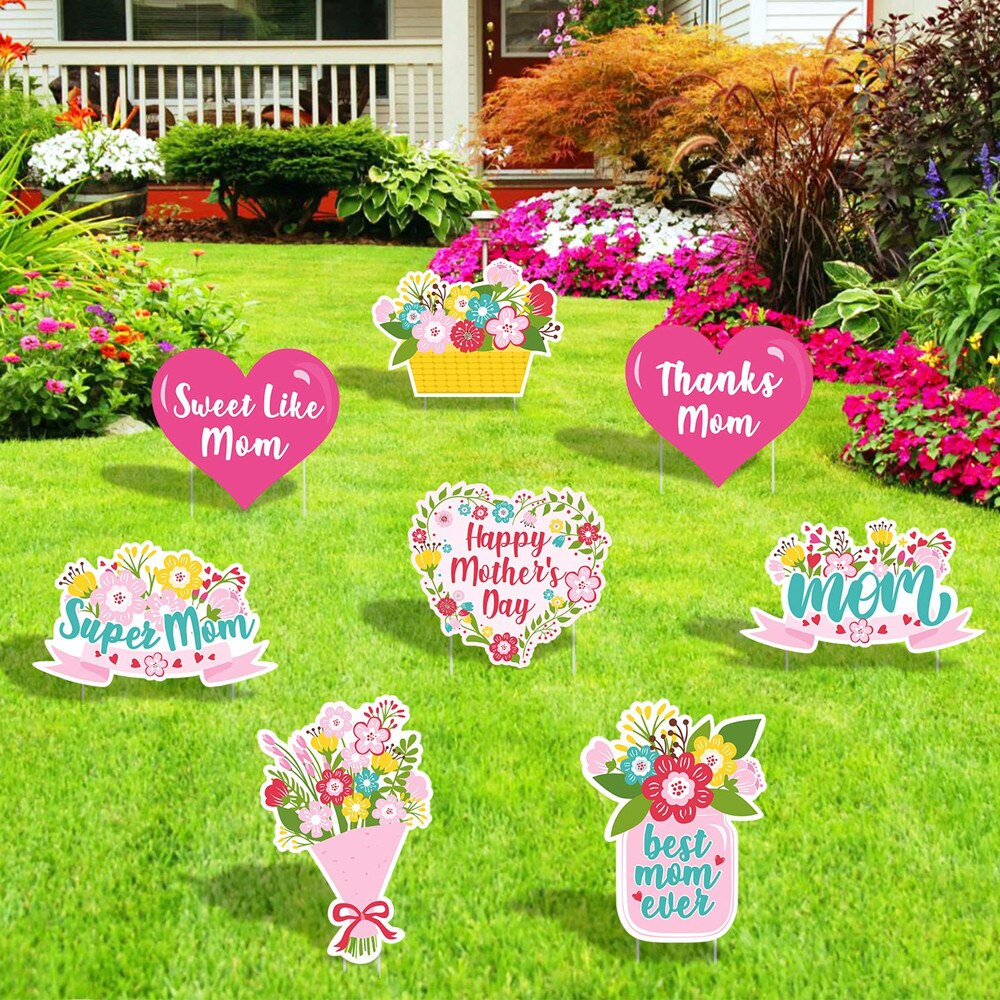 8 In 1 Moederdag Party Yard Borden Met Stakes Beste Moeder Ooit Bedankt Mama Outdoor Tuin Yard Gazon decoraties Plastic Board