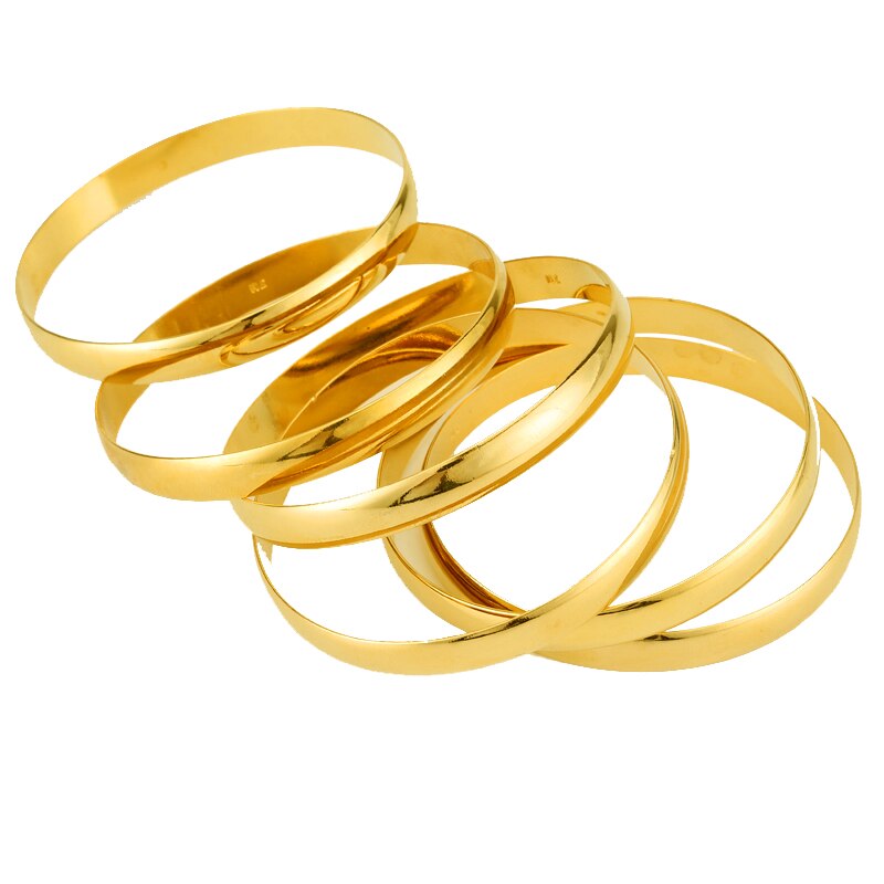Caluven Neue 8MM 6 teile/los Äthiopischen Gold Farbe Armreifen für Frauen Dubai Schmuck Afrikanische Glänzend Armbänder Hochzeit Hand Kette