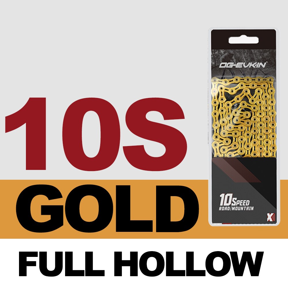 OG-EVKIN 9/10/11 Speed Bicycle MTB Chain Half/Full Hollow Bike Chain Mountain/Road Bicycle Chains 116 Quick Link Gold/Silver