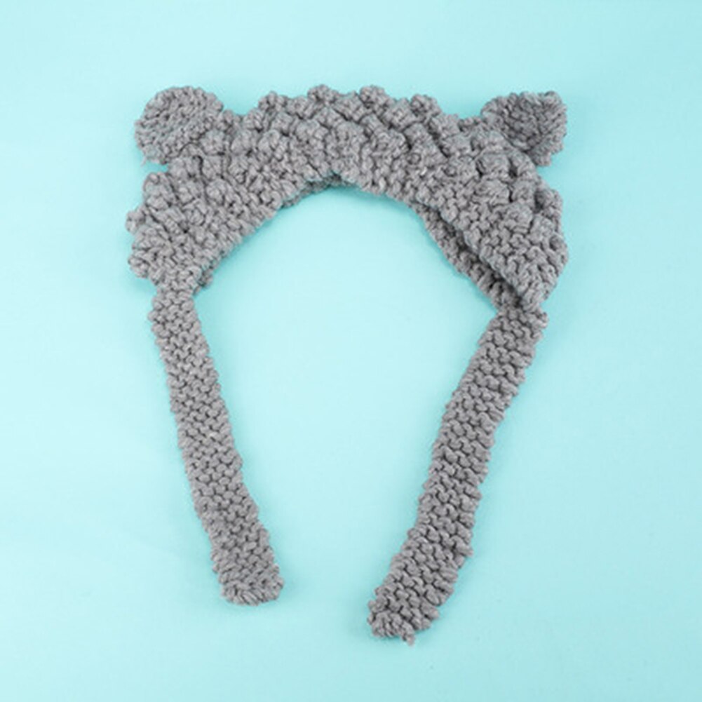 Kvinde vinter uld øreværn strikket sød hue huer kalot vinter varm foret bløde behagelige hatte: Grå