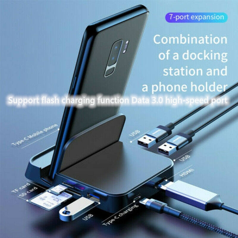 7-In-One Type C HUB HDMI USB SD TF Docking Station Power Adapter Mobile Phone Holder For Rapid Charging Of PC Mobile Phones