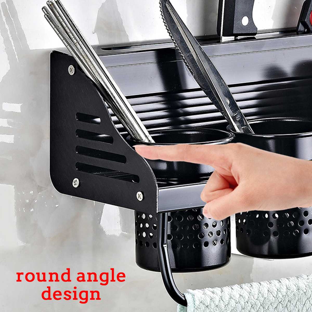 Wall-Mount Spice Racks Aluminum Kitchen Organizer Storage Shelves Utensil Spoon Hanger Hook Kitchen Gadgets Accessories Supplies