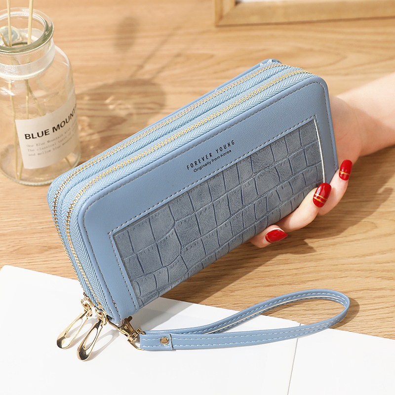 Ladies Wallet Long Zipper Korean Student Stone Pattern Purse Large Capacity Clutch Soft wallet Mobile Phone Bag Red Card