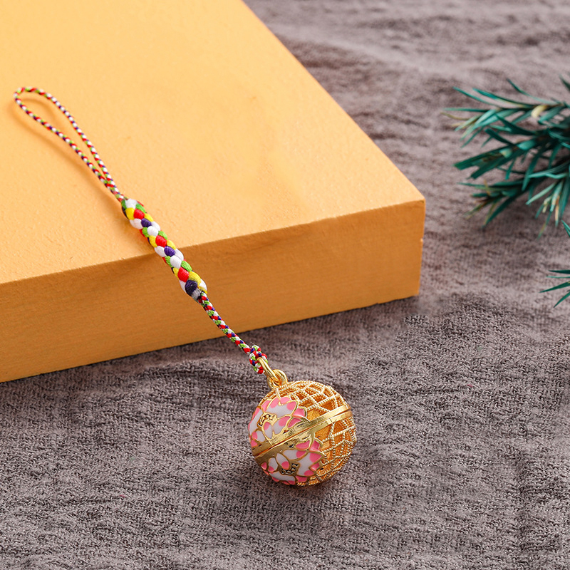 Cloisonne Caller Locket Colorful Braided Rope KeyChain Music Ball Aromatherapy Essential Oil Diffuser Trendy KeyRing Jewelry: Red