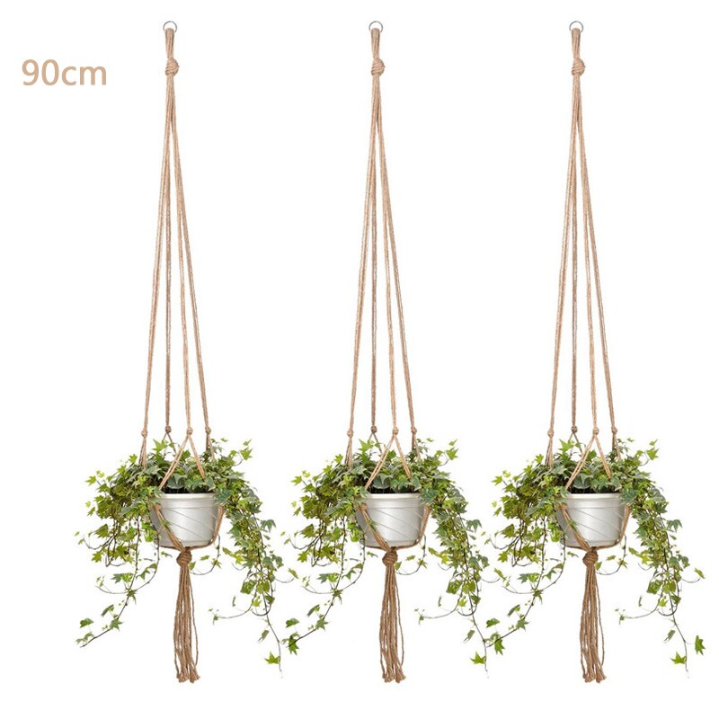 90/105/122cm makrame växthängare korg blomkruka växthållare makrame hängande knuten lyftrep trädgård heminredning: 90cm 3 st