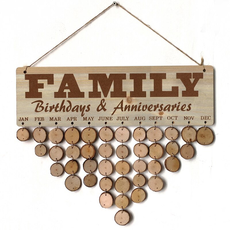 Calendrier de rappel d'anniversaire en bois, pour la famille et les amis, Plaque murale suspendue, signe,