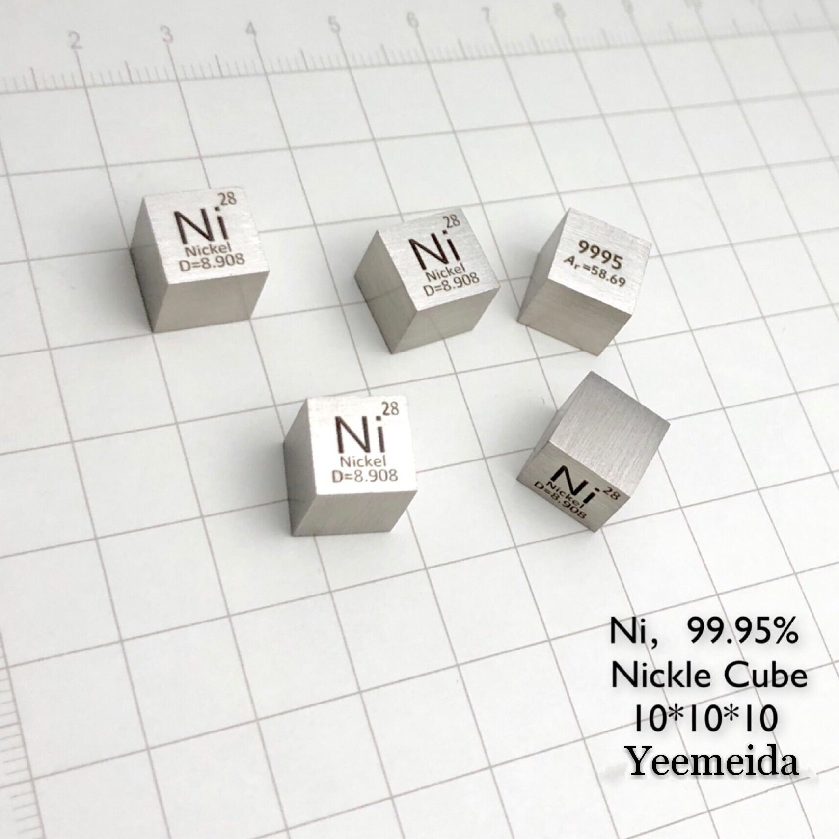 Element Cube 10Mm Pure Dichtheid Kobalt Nikkel Koper Zink Zirkonium Niobium Molybdeen Tin Tungsten Bismut Lood Antimoon Indium: 1pcs Nickel cube