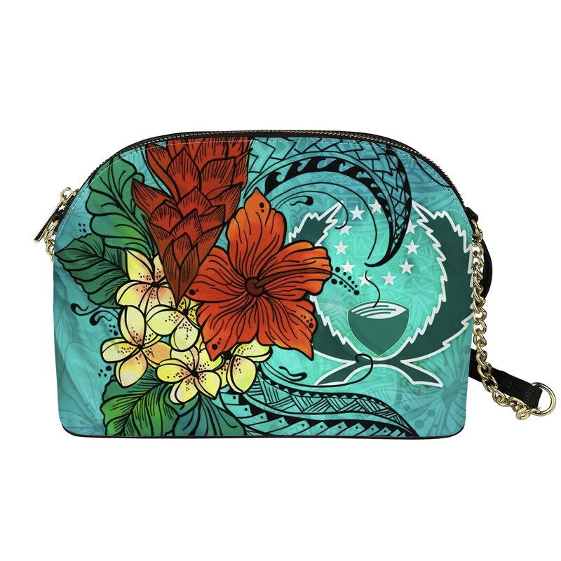 Forudesigns Pohnpei Polynesische Hibiscus Leaf Print Vrouwen Schouder Messenger Pouch Tassen Luxe Vrouwelijke Keten Koppelingen Purse: Black