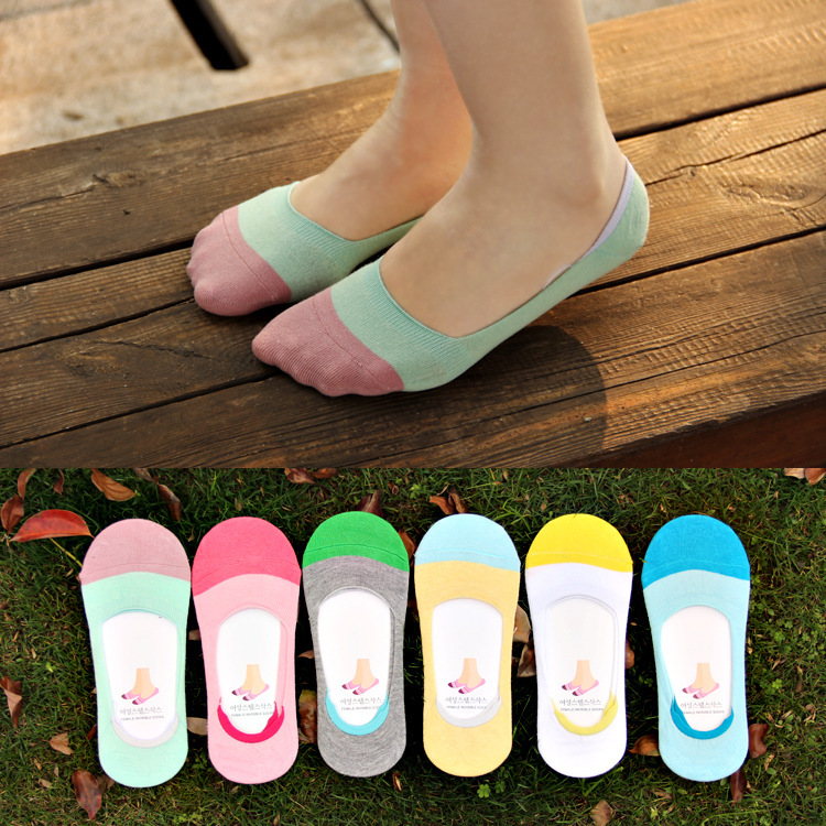 10 stuks = 5 paar MS zomer sokjes vrouwen snoep kleur siliconen antislip onzichtbare sokken Katoenen sokken japanse