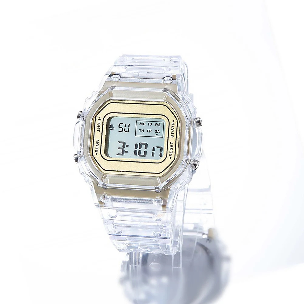 YIKAZE LED Digital Watches for Boys and Girls Transparent Strap Student Electronic Watch Waterproof Alarm Clock Kids Sport Watch: Silver
