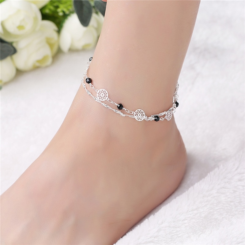 Tobillera de Plata de Ley 925 con eslabones sencillos, pulsera para tobillo, joyería para pies, cadena para pierna femenina, 1B160